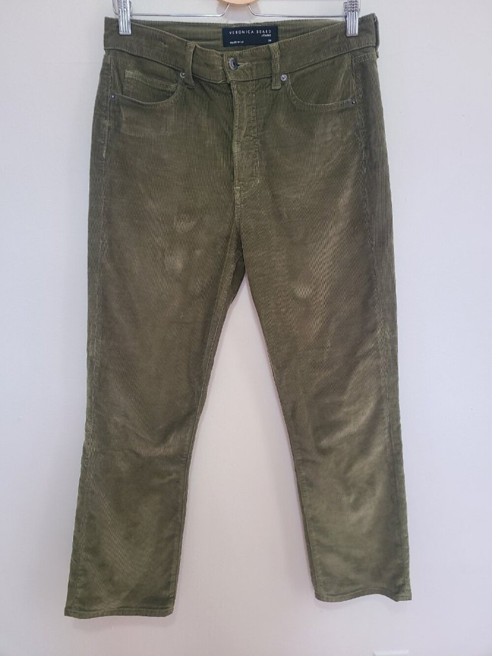 Veronica Beard Karly Kick Flare Corduroy Pants High Rise Olive Green Size 29